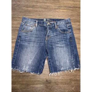 Mossimo Premium Denim Boyfriend Shorts Blue Medium Wash Raw Hem Button Fly Size6